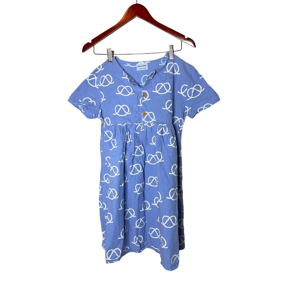 Bobo Choses Girls 10-11Y Blue Pretzel Print Dress 100% Organic Cotton 148cm